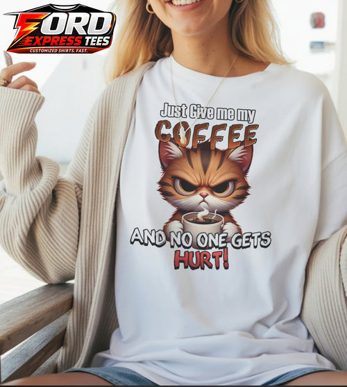 Angry Cat Funny Coffee Graphic Tee
