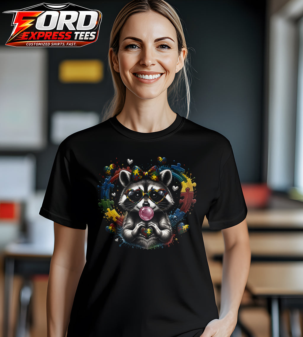 Autism Awareness Raccoon Heart Graphic Tee