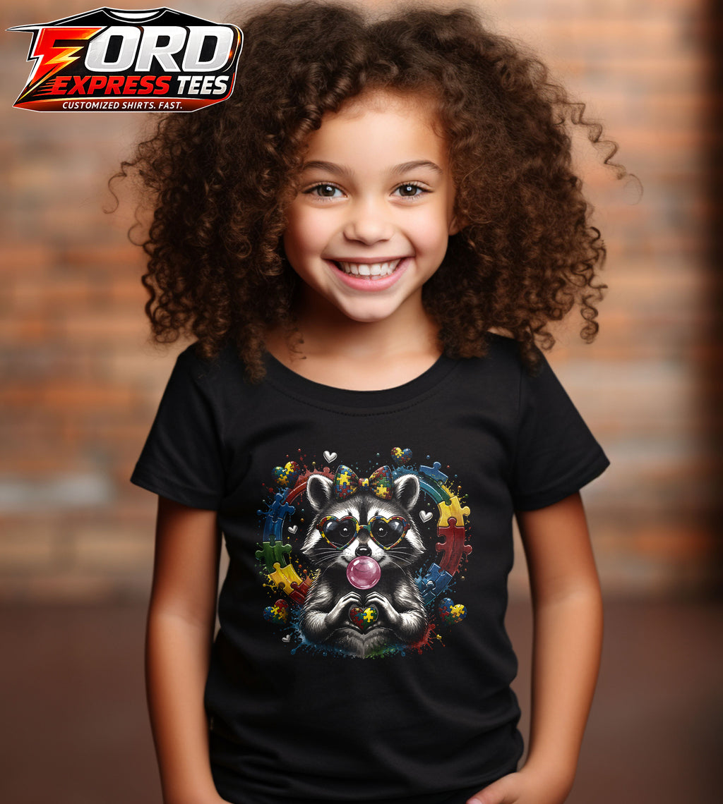 Autism Awareness Raccoon Heart Graphic Tee