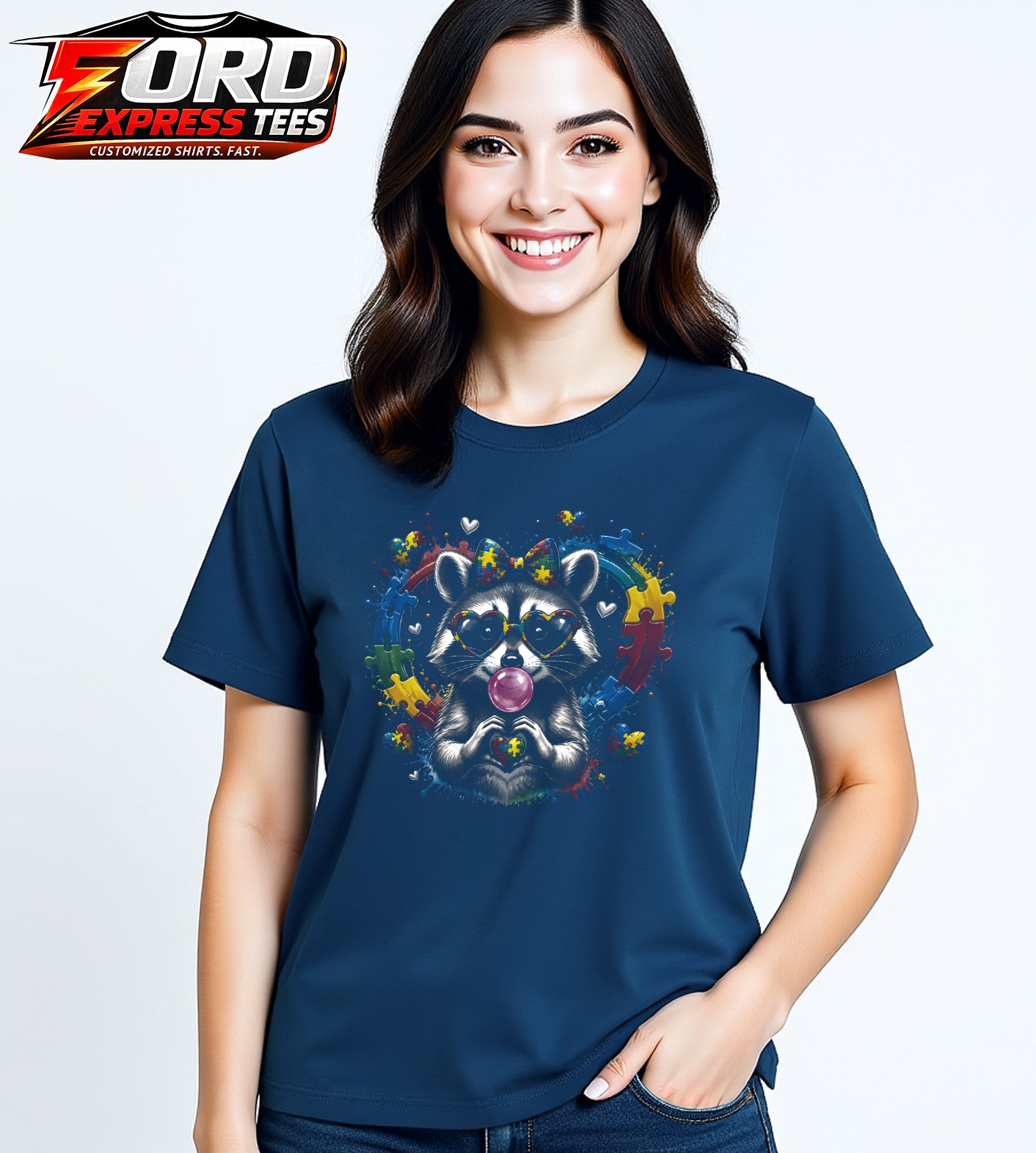 Autism Awareness Raccoon Heart Graphic Tee