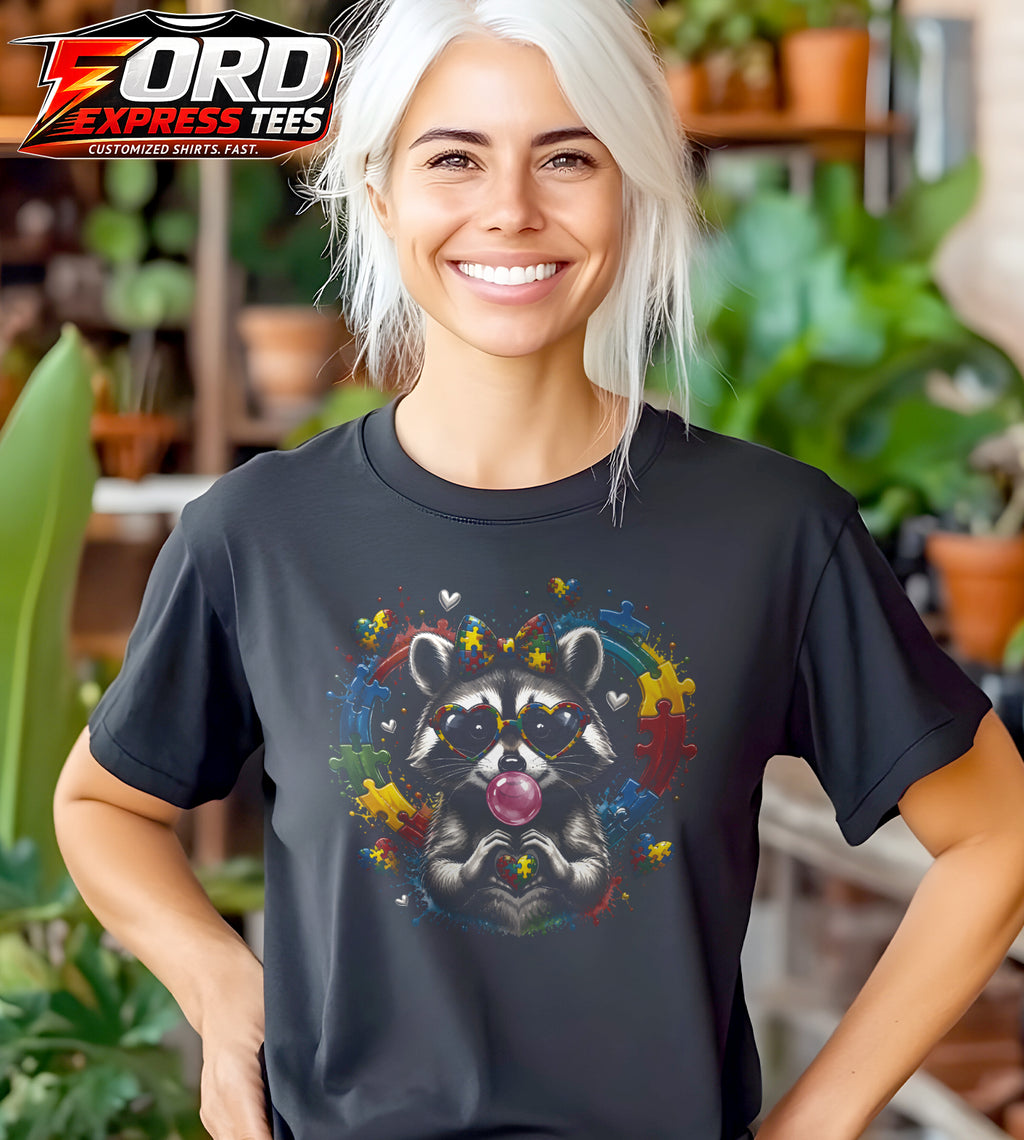 Autism Awareness Raccoon Heart Graphic Tee
