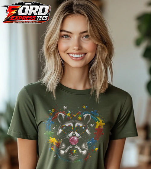 Autism Awareness Raccoon Heart Graphic Tee