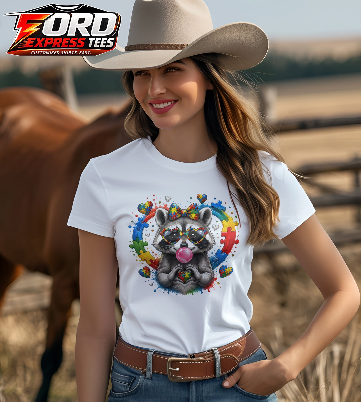 Autism Awareness Raccoon Heart Graphic Tee