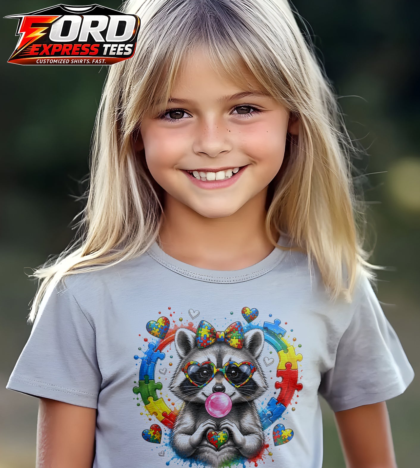 Autism Awareness Raccoon Heart Graphic Tee
