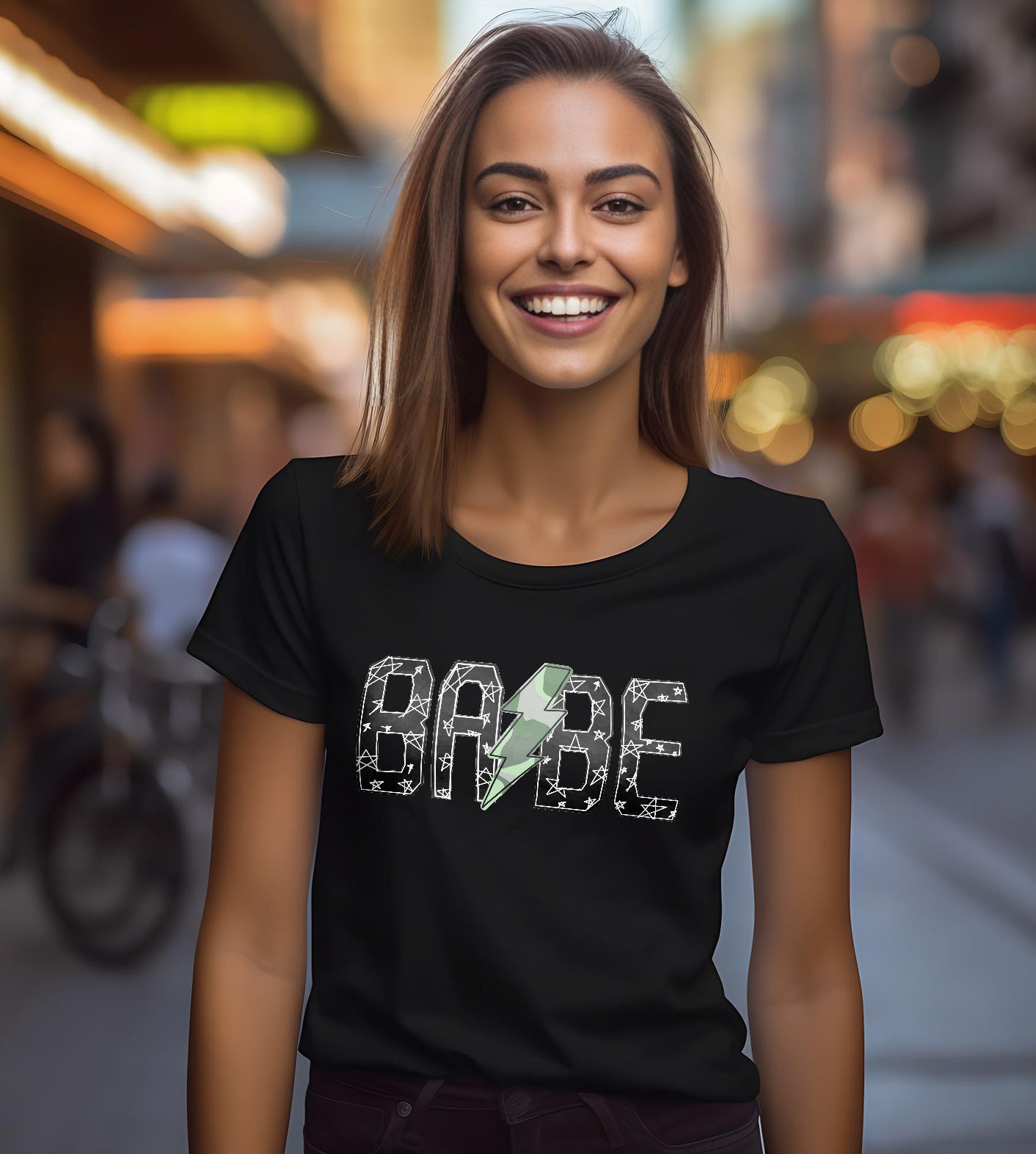 Babe Mom Rock Star Black Graphic Tee