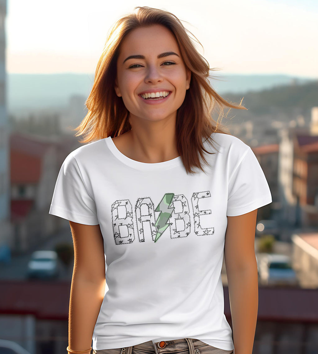 Babe Mom Rock Star White Graphic Tee