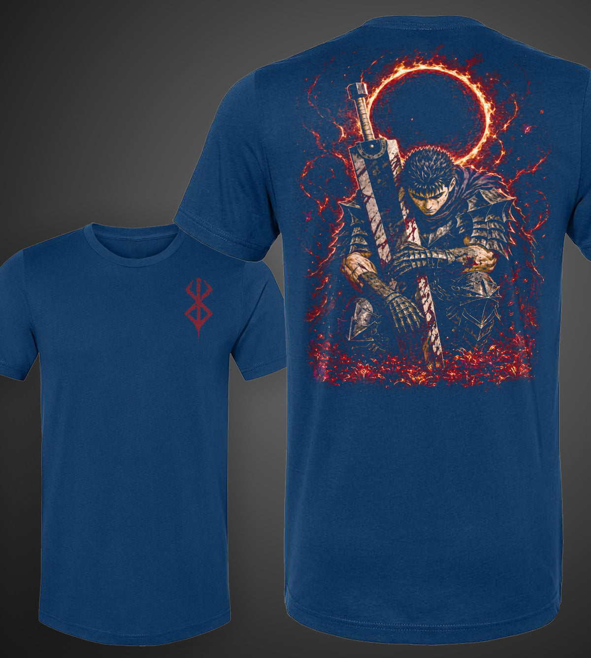 Berserk Guts Kneeling Anime Front and Back Graphic Tee