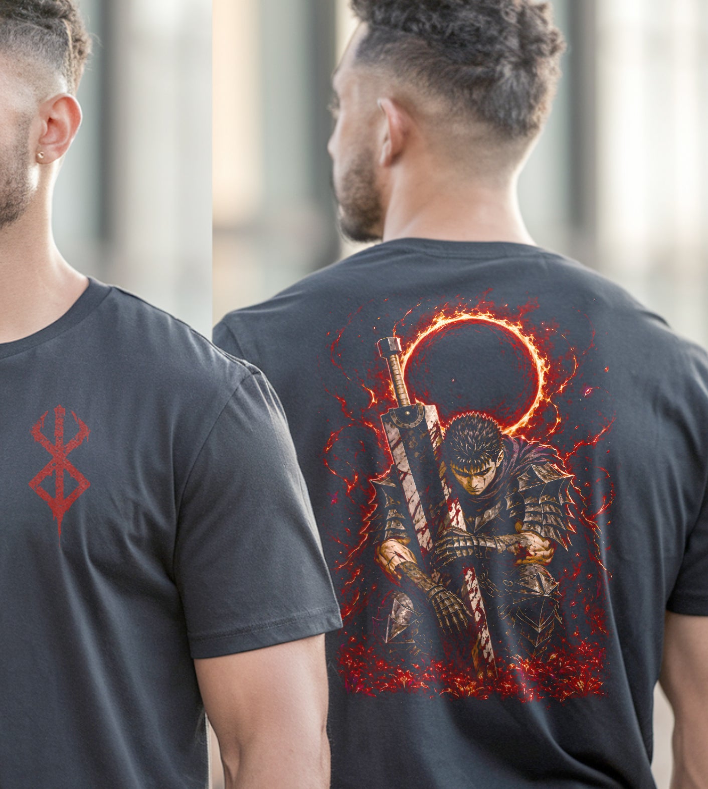 Berserk Guts Kneeling Anime Front and Back Graphic Tee