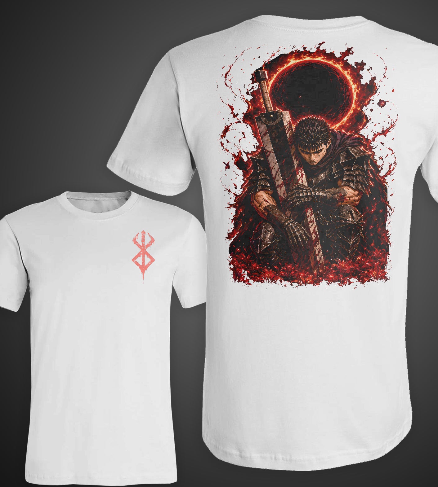 Berserk Guts Kneeling Anime Front and Back Graphic Tee