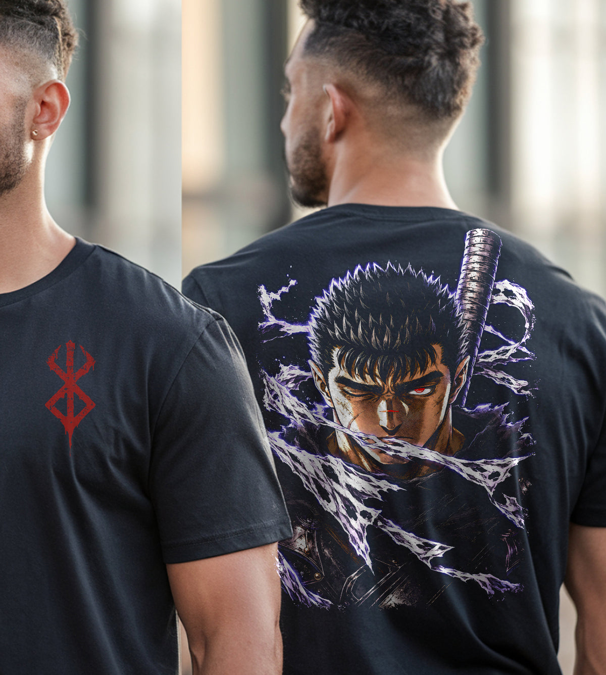 Berserk Guts Shredded Anime Front and Back Graphic Tee