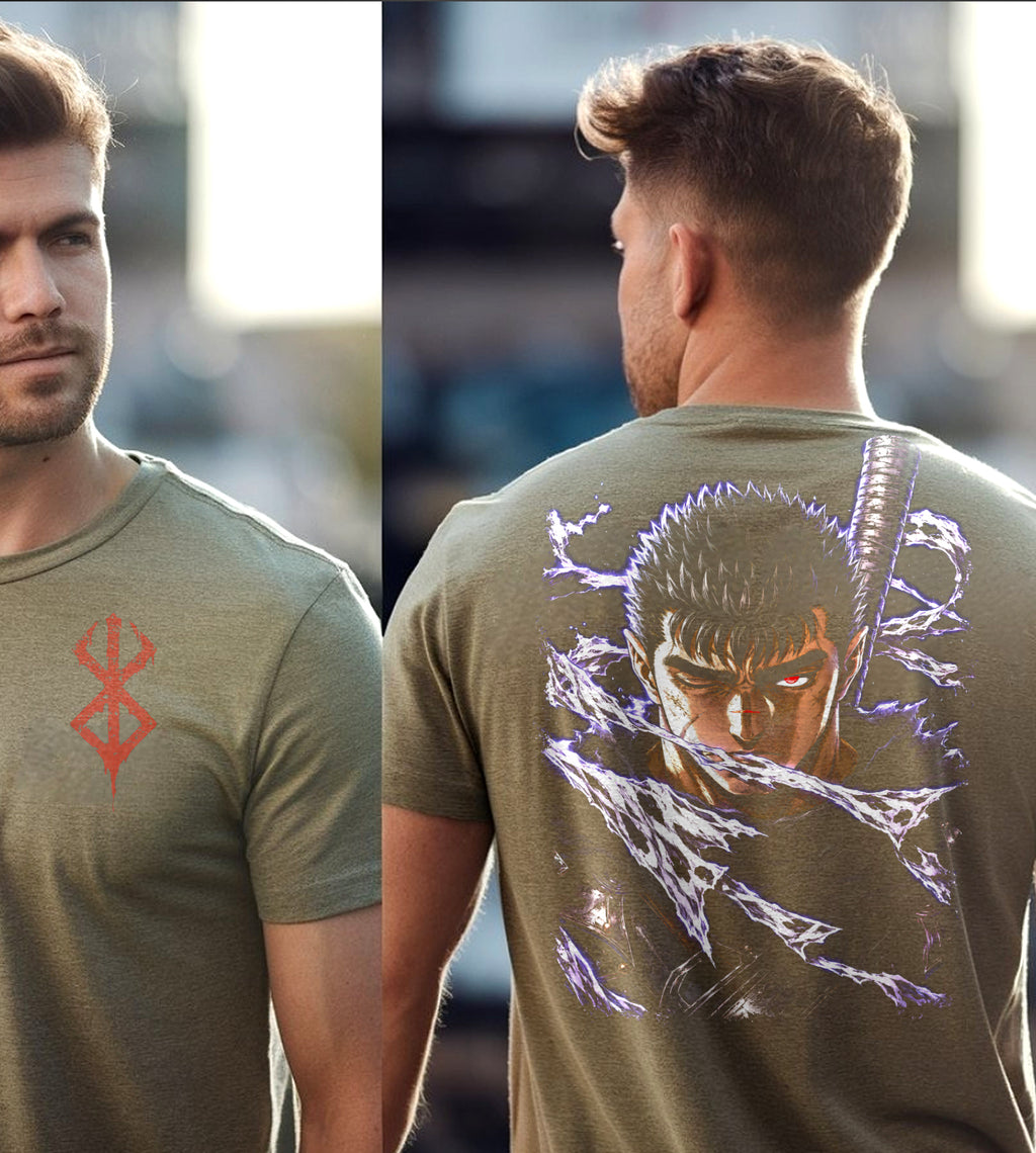 Berserk Guts Shredded Anime Front and Back Graphic Tee