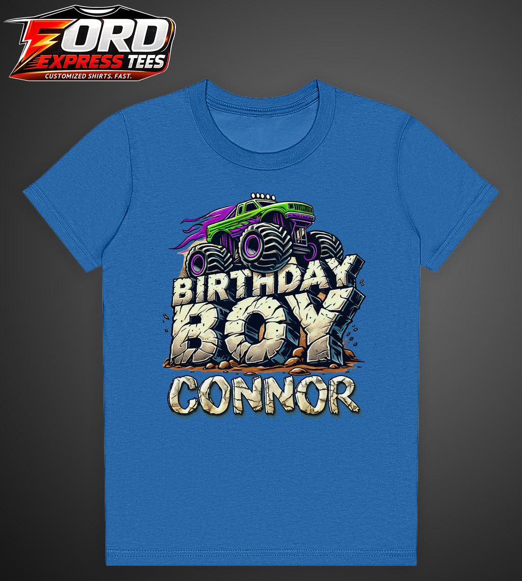 Birthday Boy Customized Name Graphic Tee Monster Truck