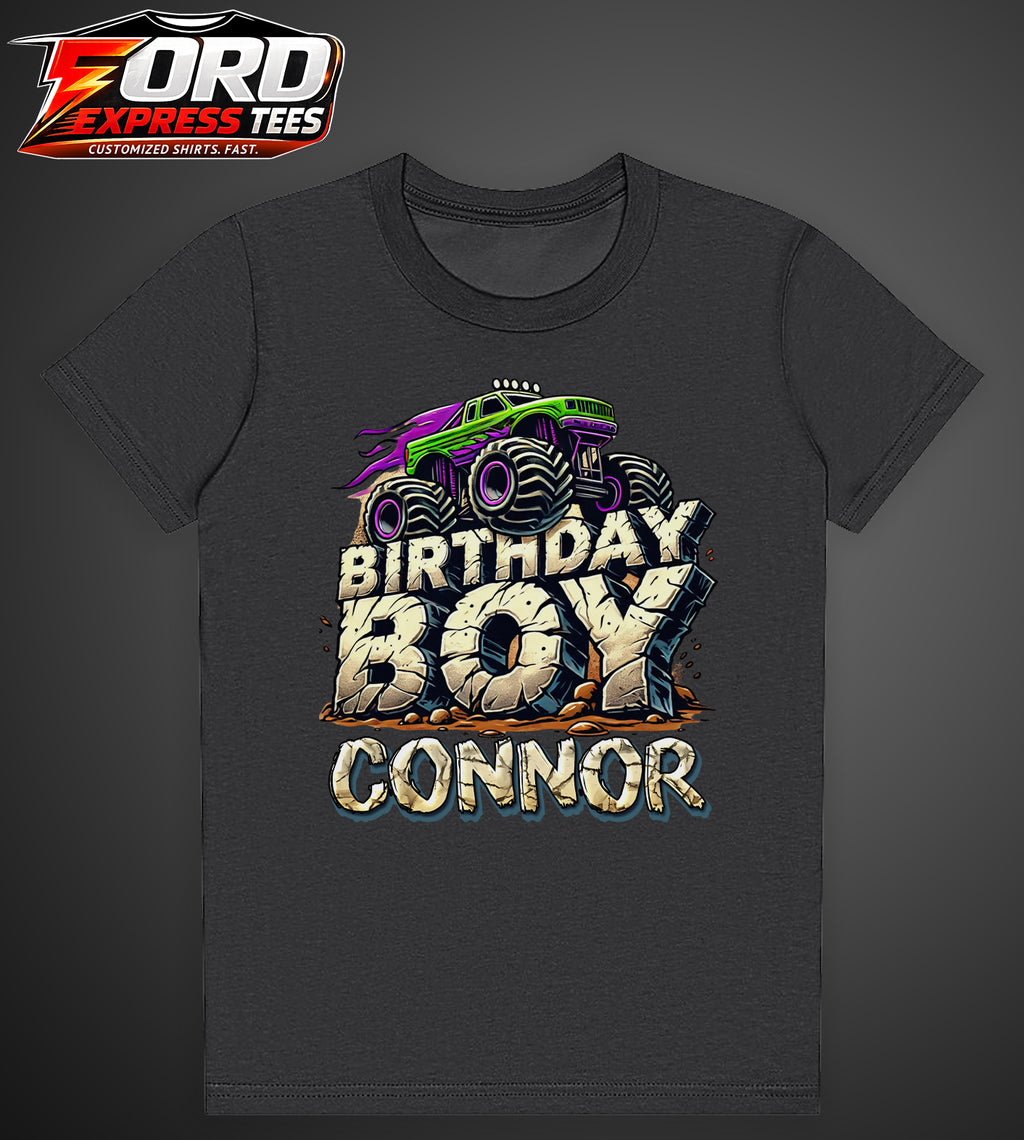 Birthday Boy Customized Name Graphic Tee Monster Truck