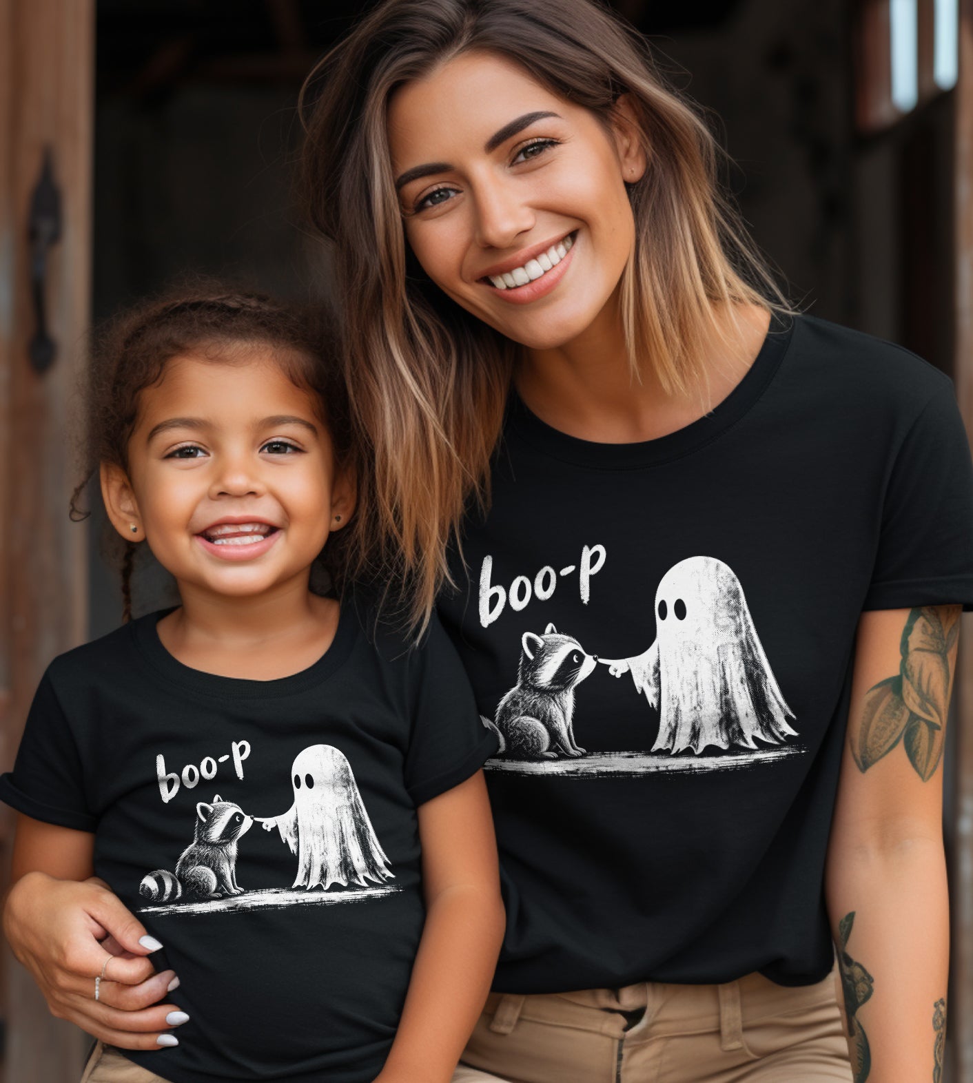 Boop Cute Raccoon Ghost Halloween Graphic Tee