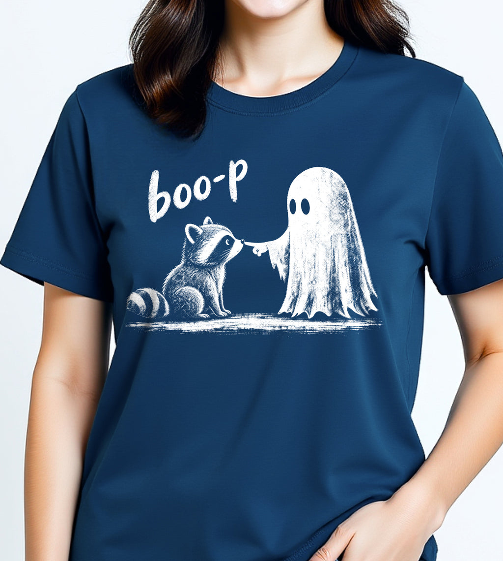 Boop Cute Raccoon Ghost Halloween Graphic Tee