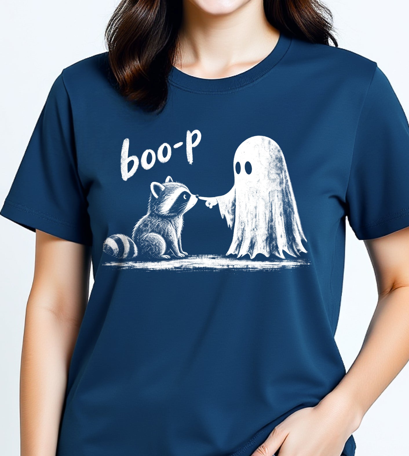 Boop Cute Raccoon Ghost Halloween Graphic Tee