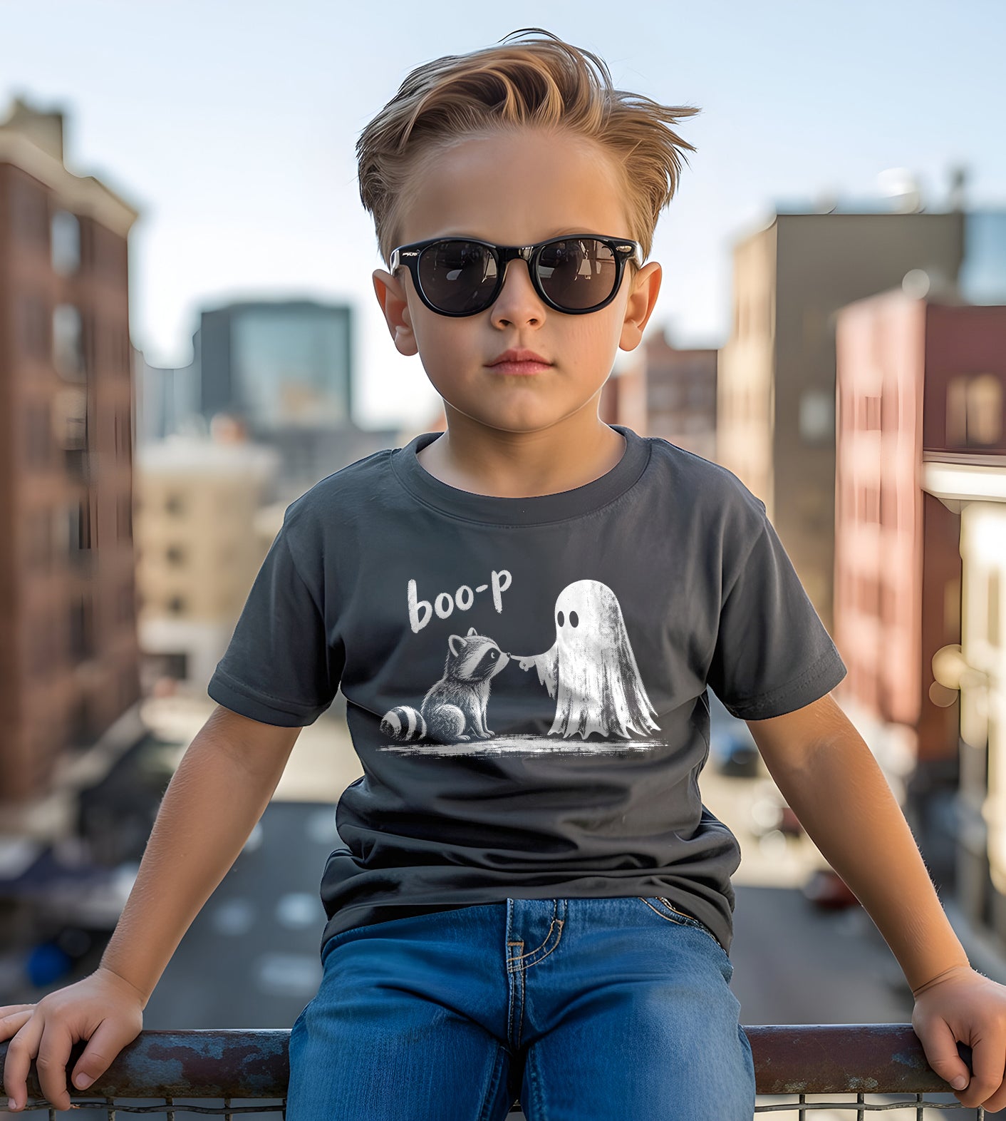 Boop Cute Raccoon Ghost Halloween Graphic Tee