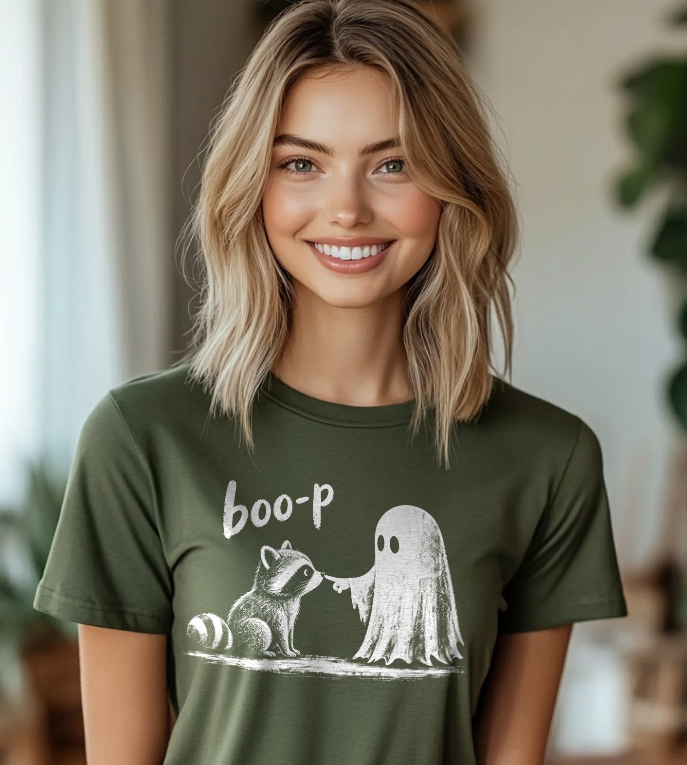 Boop Cute Raccoon Ghost Halloween Graphic Tee