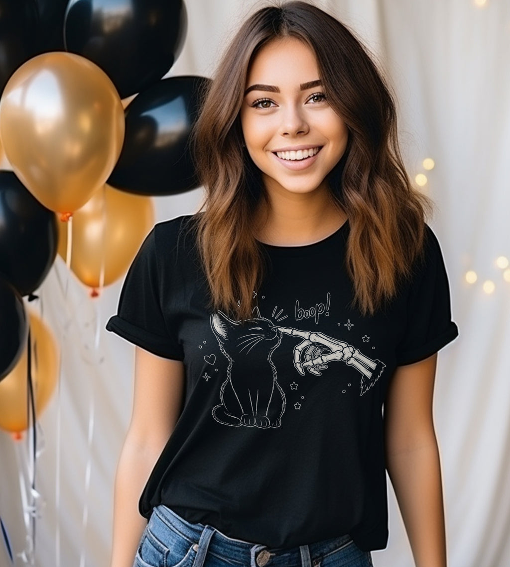 Boop Cat Skeleton Halloween Graphic Tee