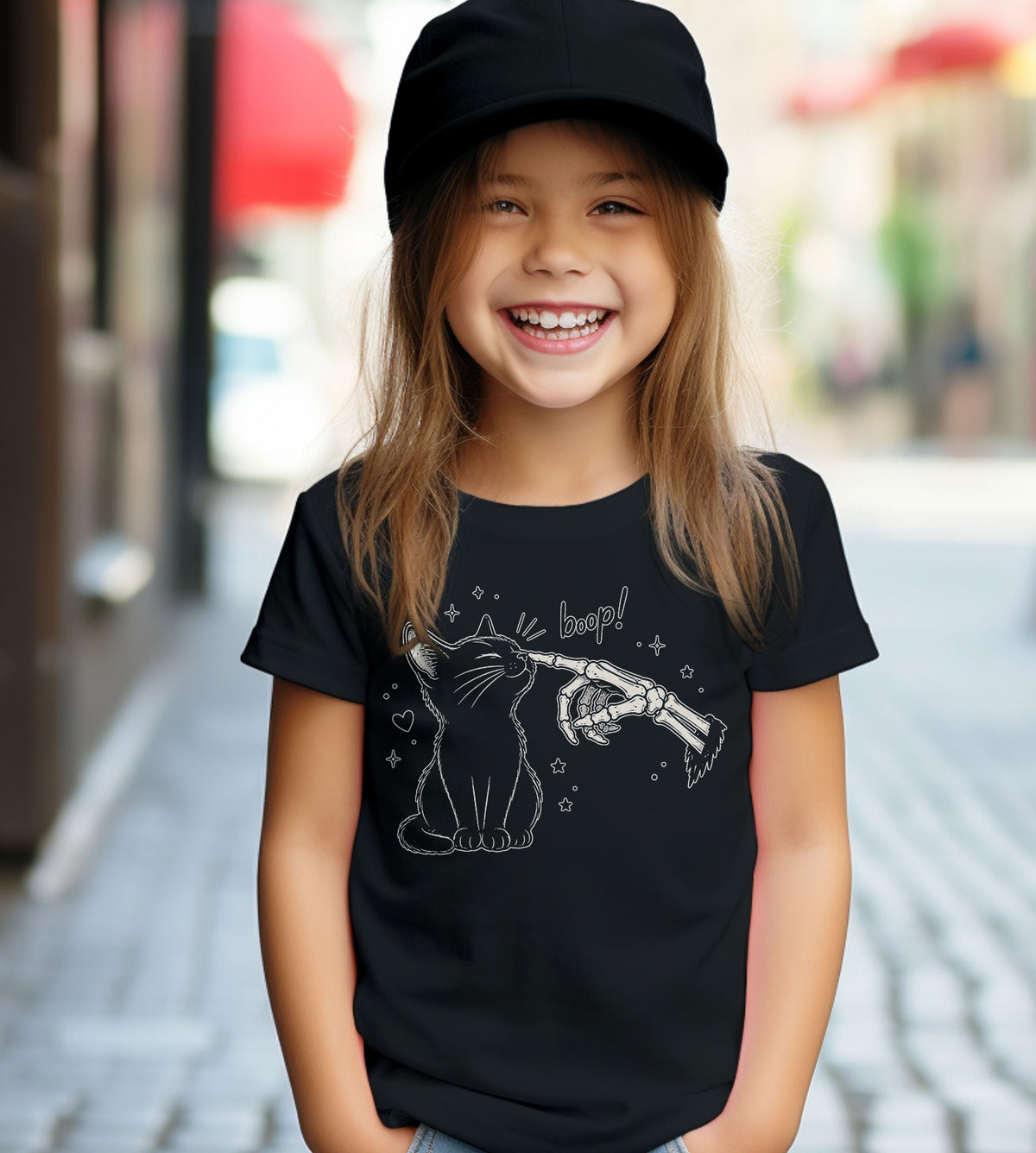 Boop Cat Skeleton Halloween Graphic Tee