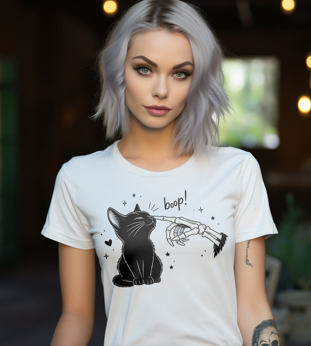Boop Cat Skeleton Halloween Graphic Tee