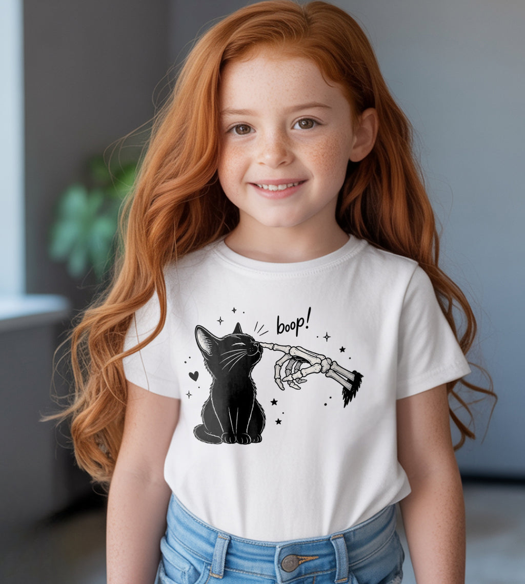Boop Cat Skeleton Halloween Graphic Tee