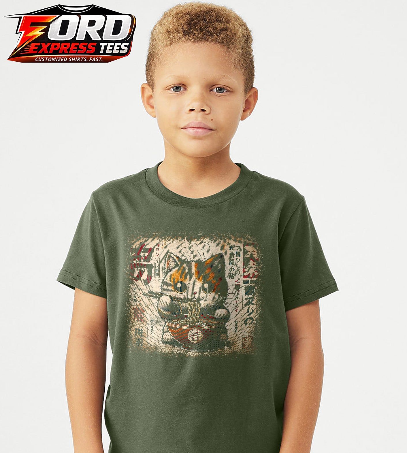 Cat Eating Ramen Noodles Graphic Tee