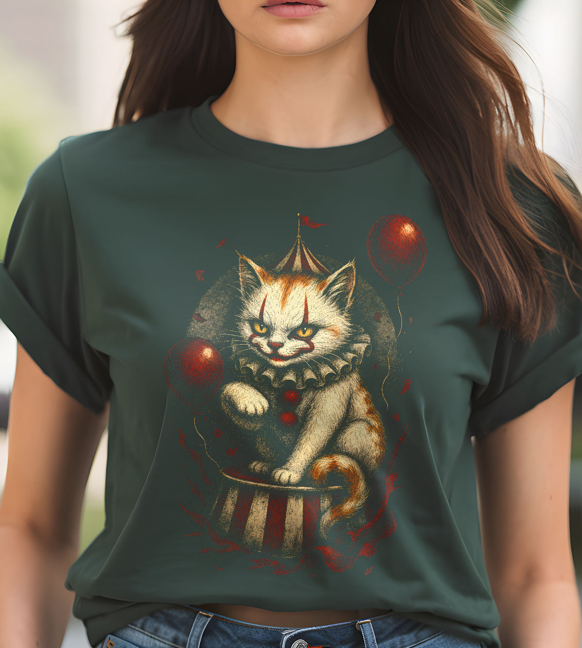 Halloween Clown Cat Graphic Tee