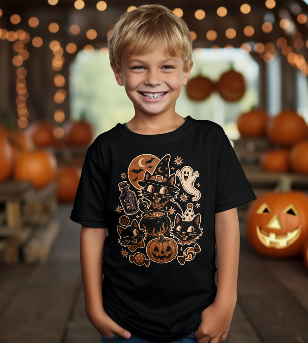 Halloween Cat Witch Graphic Tee