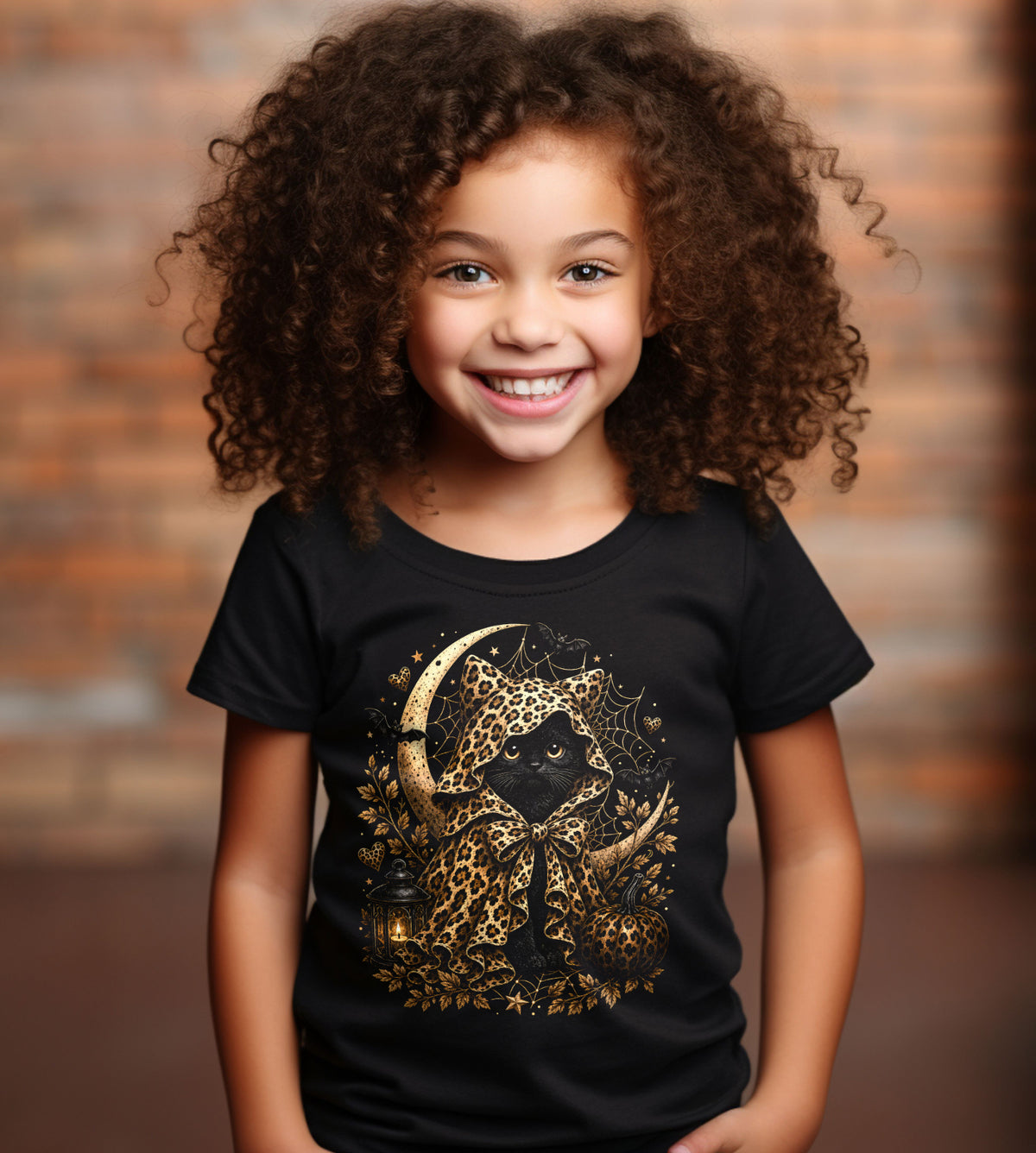 Halloween Cat Leopard Trick or Treat Graphic Tee