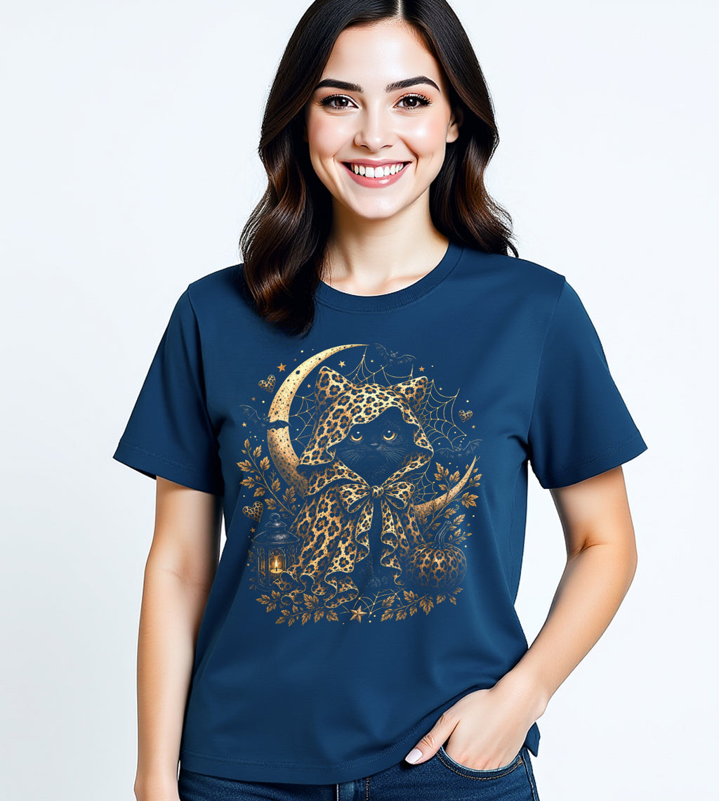 Halloween Cat Leopard Trick or Treat Graphic Tee