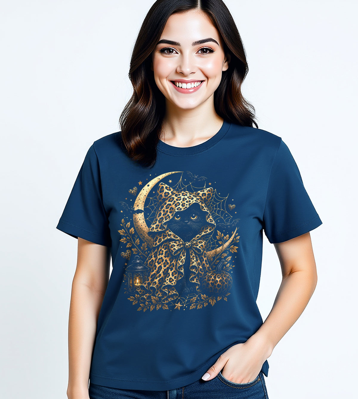 Halloween Cat Leopard Trick or Treat Graphic Tee