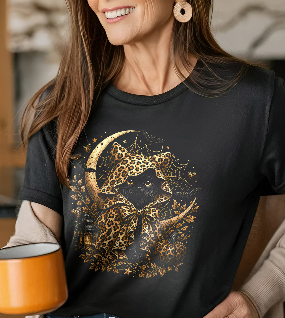 Halloween Cat Leopard Trick or Treat Graphic Tee