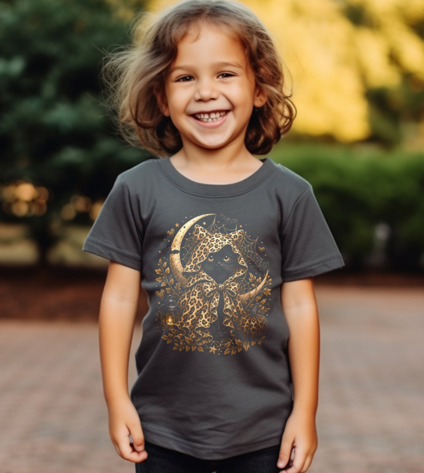 Halloween Cat Leopard Trick or Treat Graphic Tee