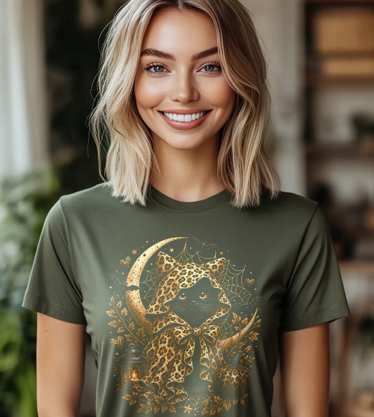 Halloween Cat Leopard Trick or Treat Graphic Tee