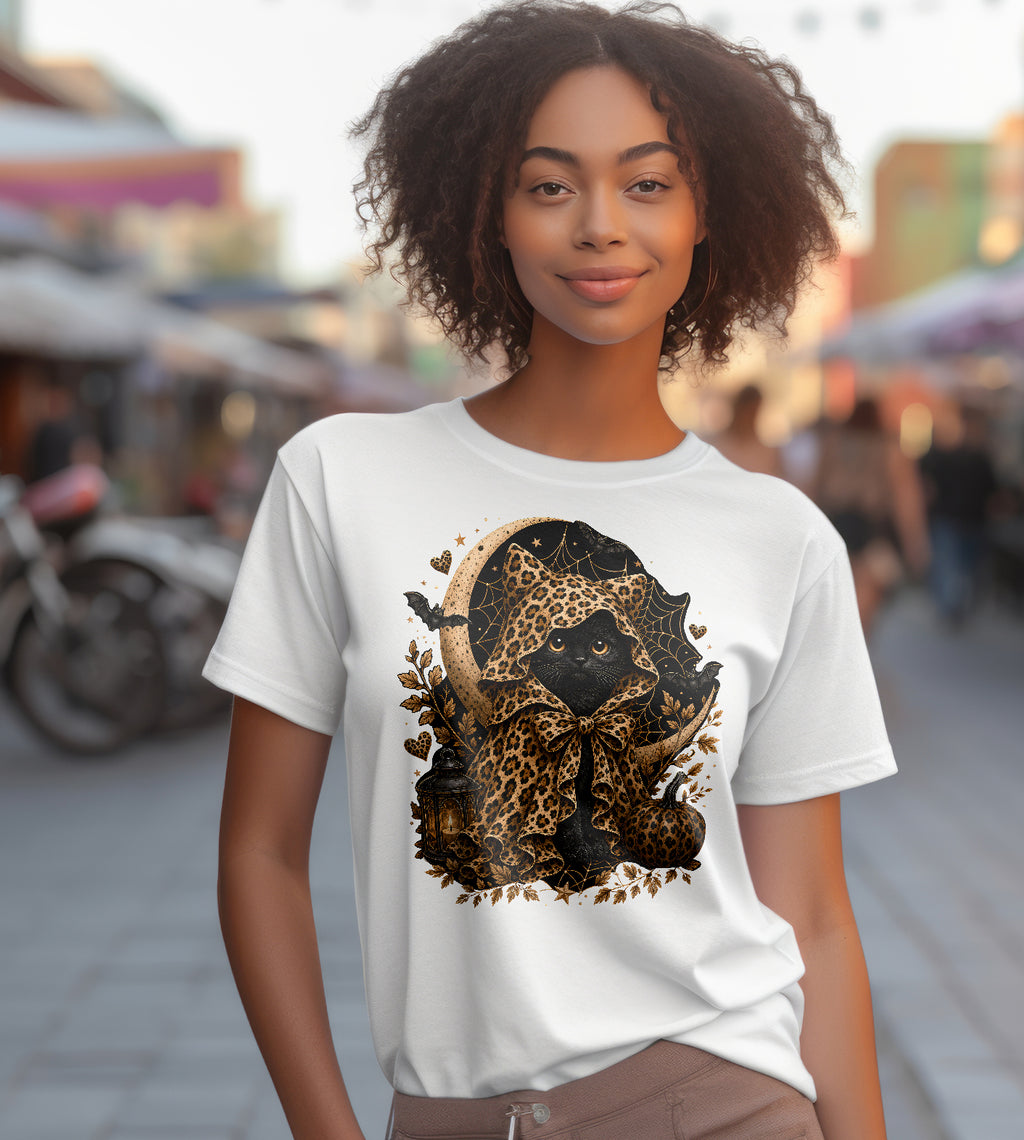 Halloween Cat Leopard Trick or Treat Graphic Tee