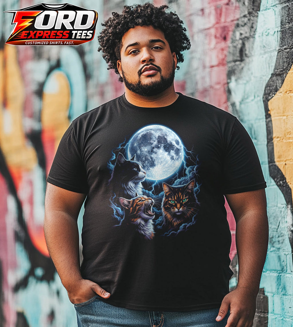 Cats with Moon and Lightning Graphic Tee