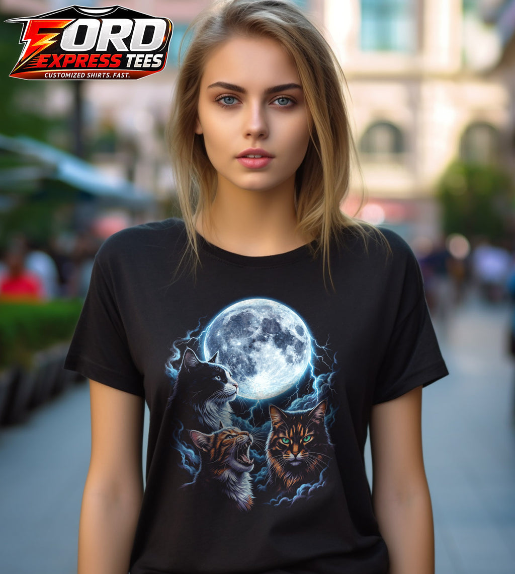 Cats with Moon and Lightning Graphic Tee