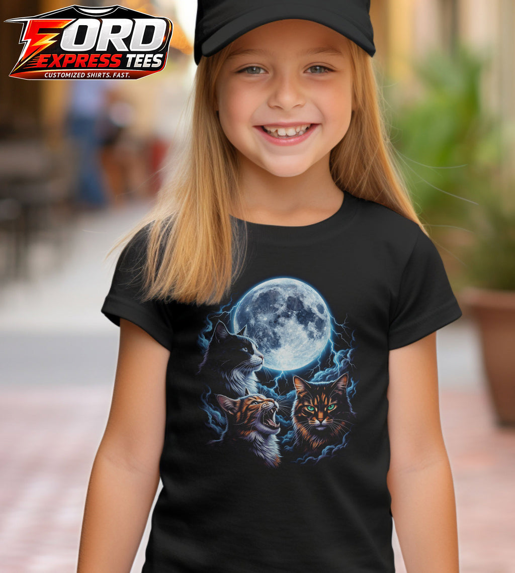 Cats with Moon and Lightning Graphic Tee