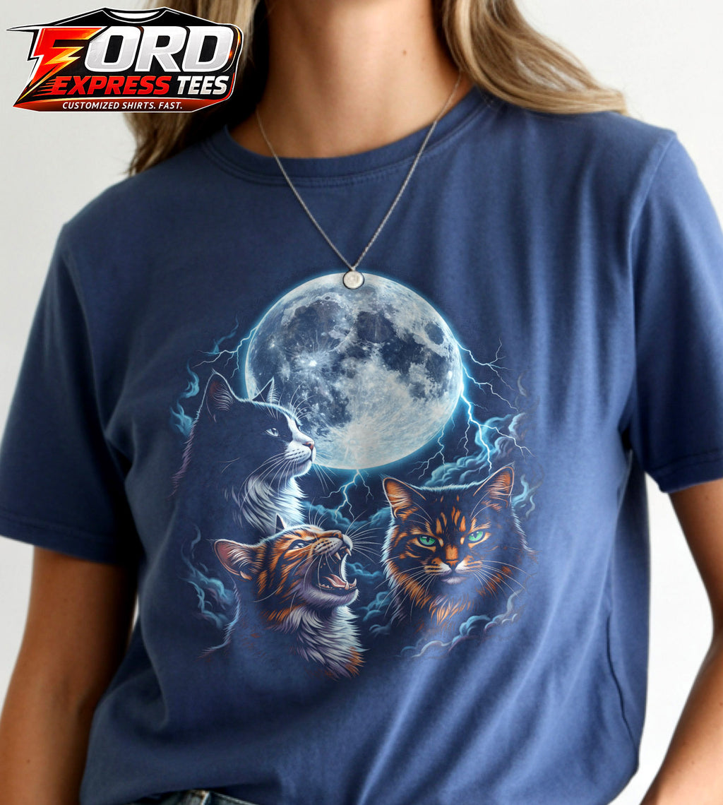 Cats with Moon and Lightning Graphic Tee