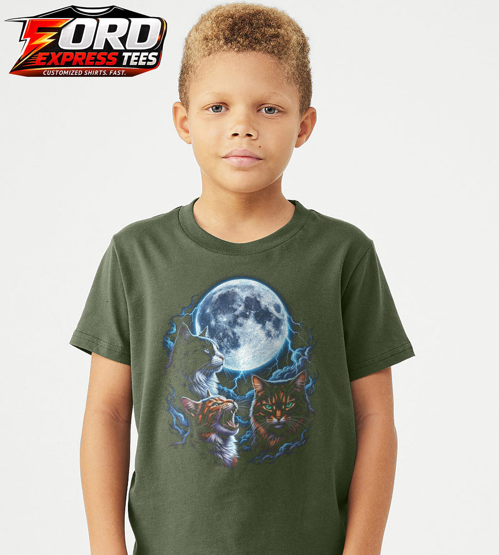 Cats with Moon and Lightning Graphic Tee
