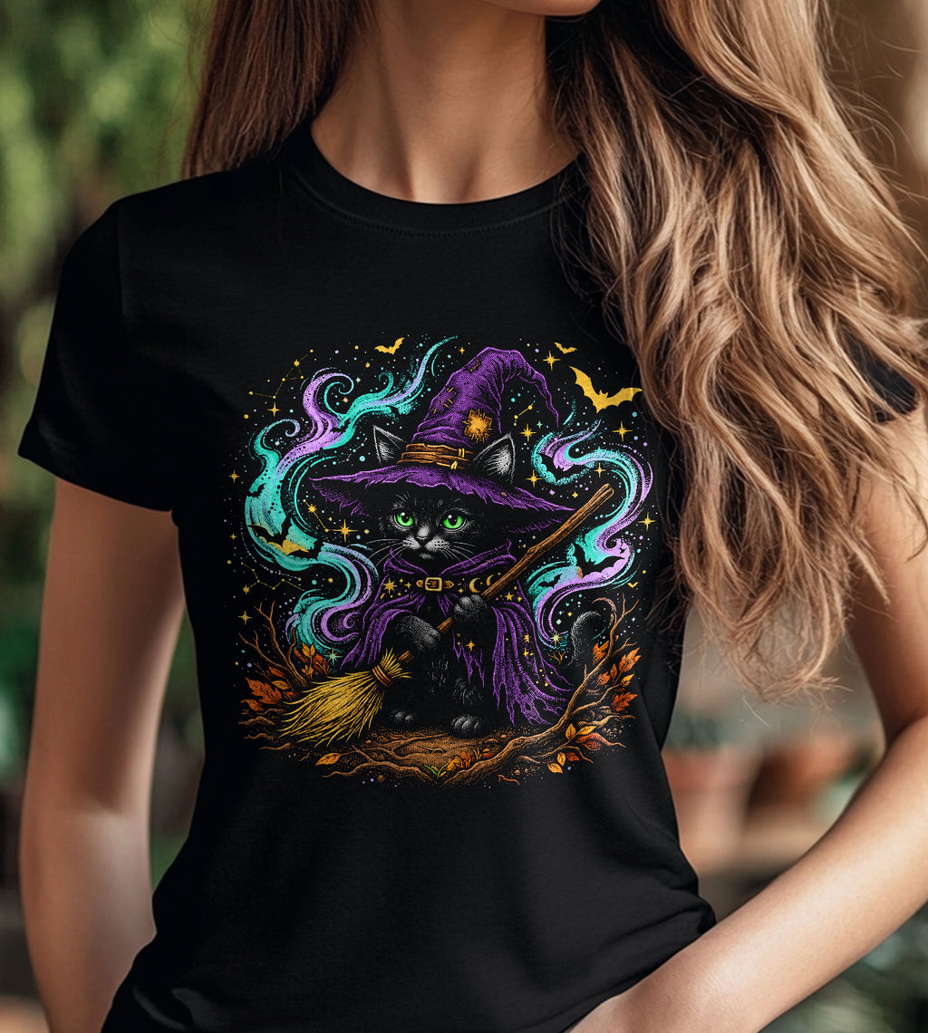 Cat Witch Halloween Graphic Tee