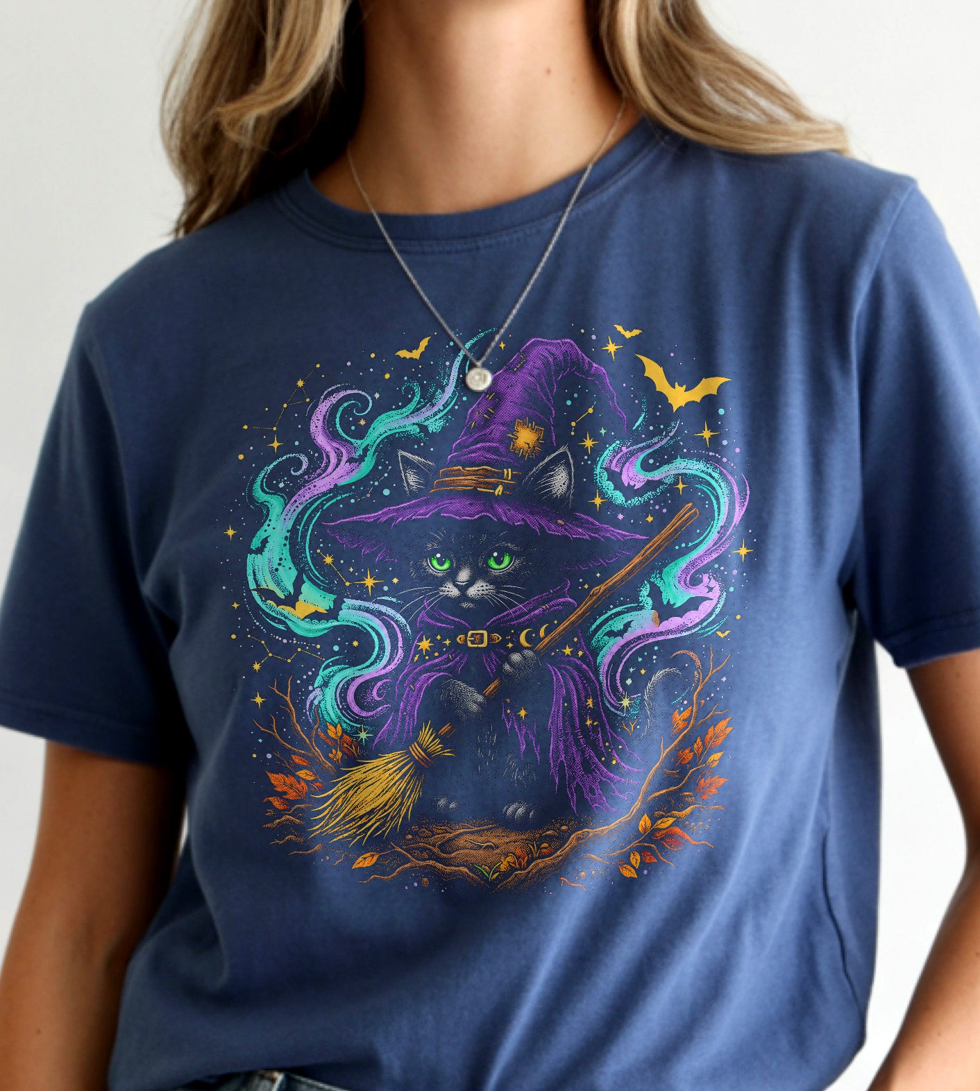 Cat Witch Halloween Graphic Tee