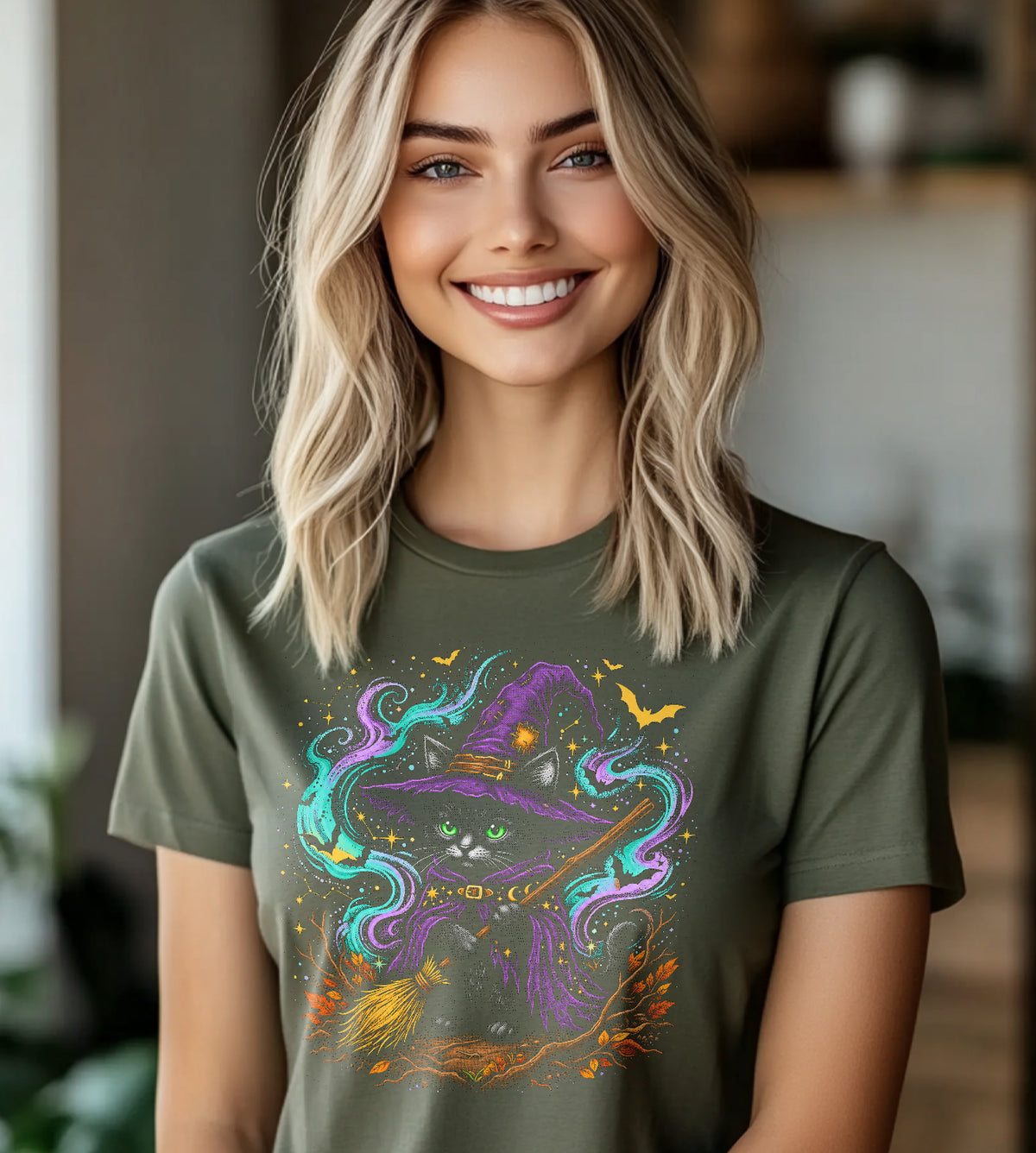 Cat Witch Halloween Graphic Tee