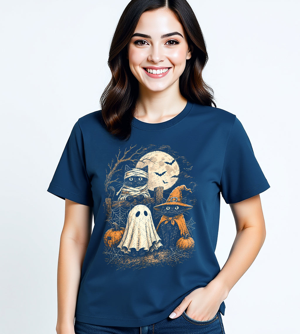 Halloween Cat Witch Trick or Treat Graphic Tee