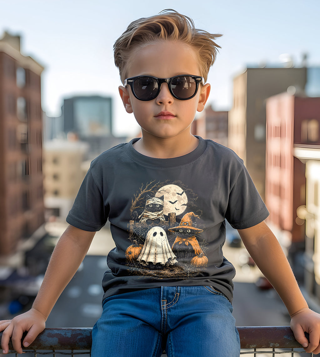 Halloween Cat Witch Trick or Treat Graphic Tee