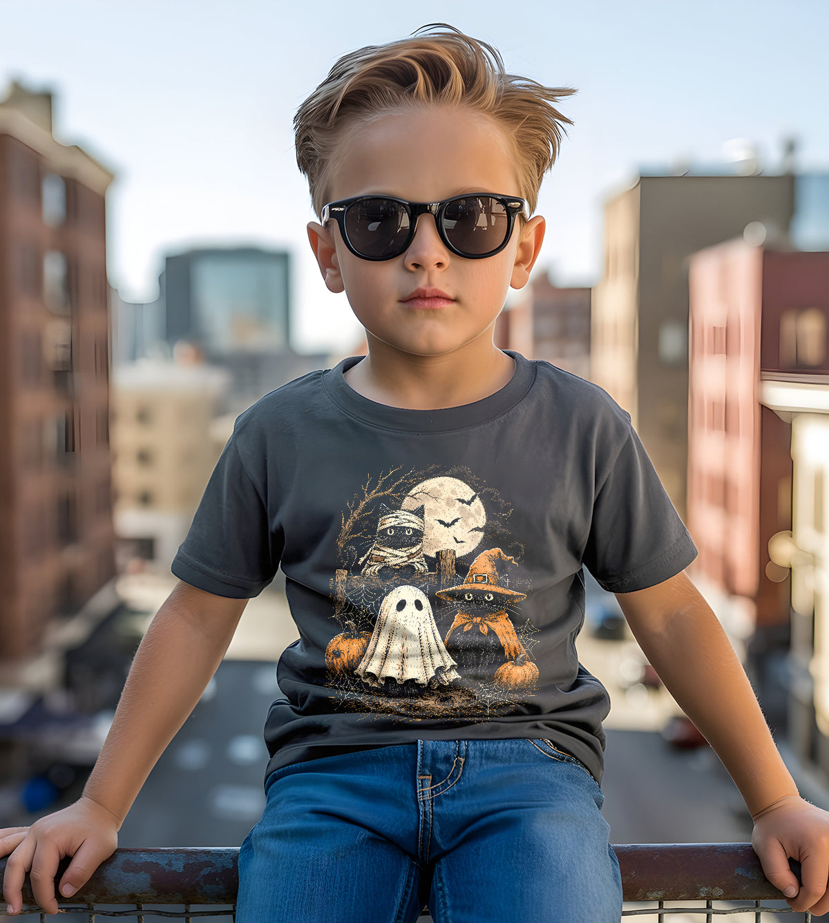 Halloween Cat Witch Trick or Treat Graphic Tee