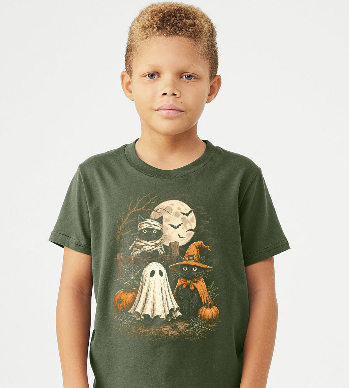 Halloween Cat Witch Trick or Treat Graphic Tee