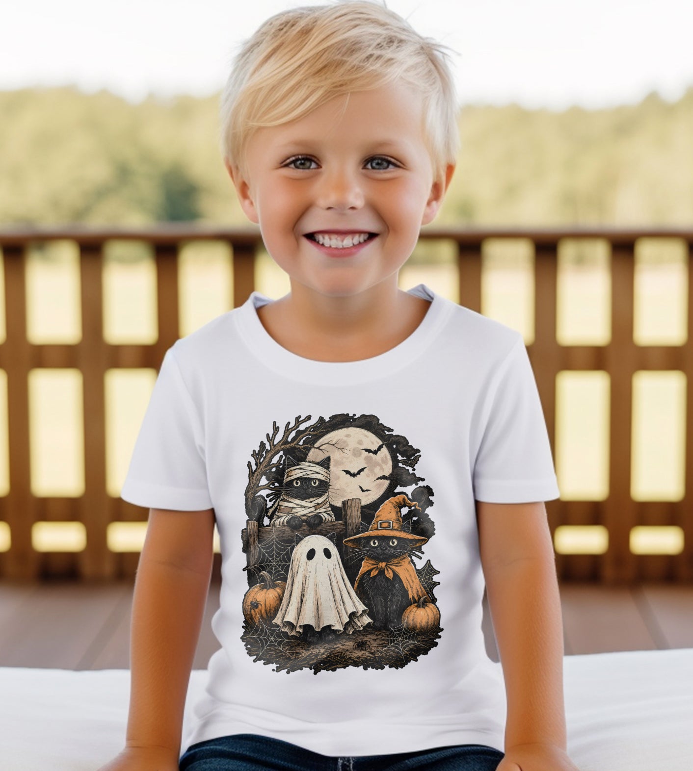 Halloween Cat Witch Trick or Treat Graphic Tee
