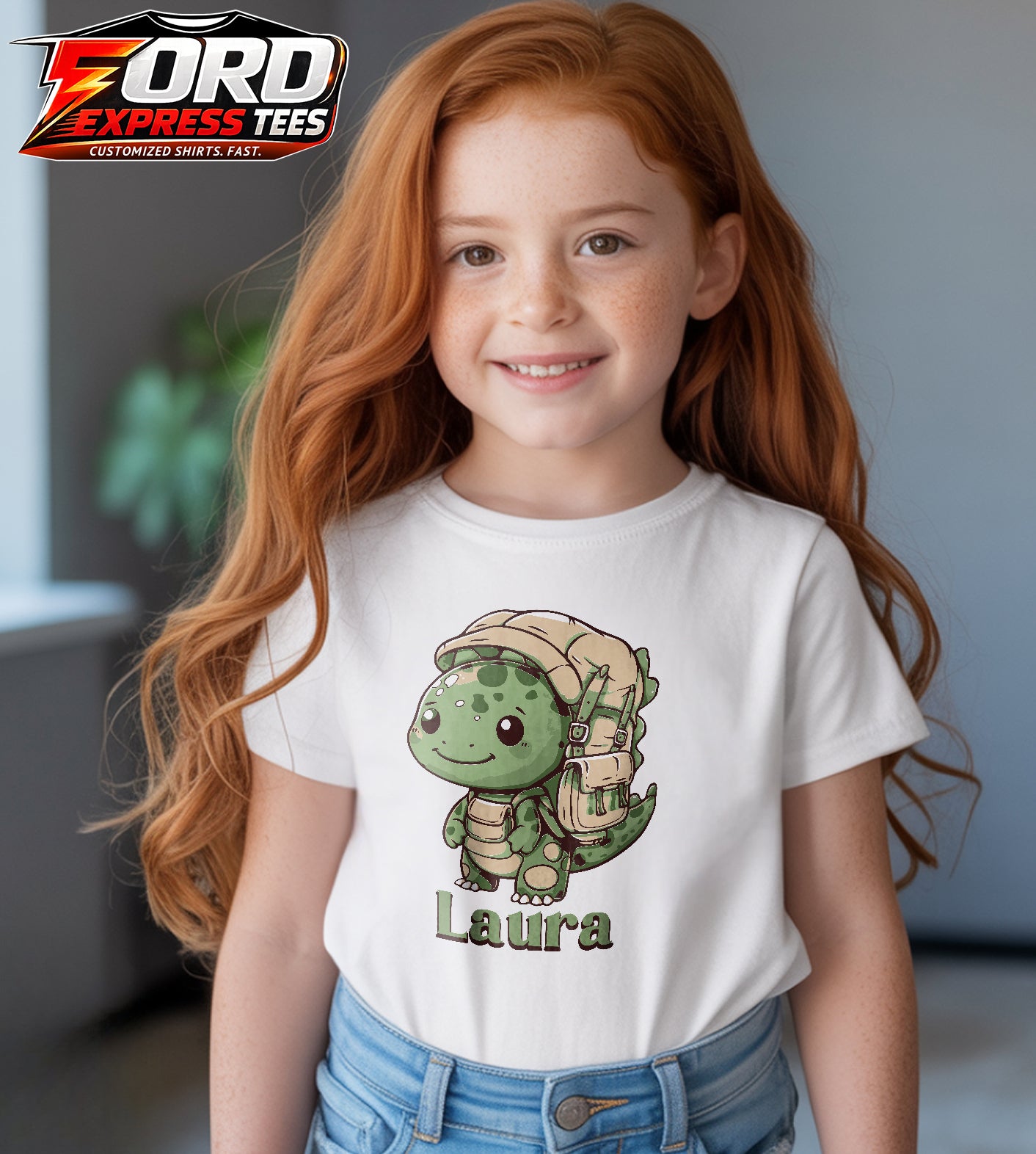 Dinosaur Hiking Customized Name Graphic Tee